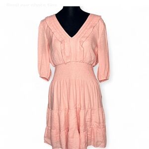 J GEE  Coral Midi Ruffle Dress XLP 3/4 Sleeves Line A, V Neck Exellent Condition